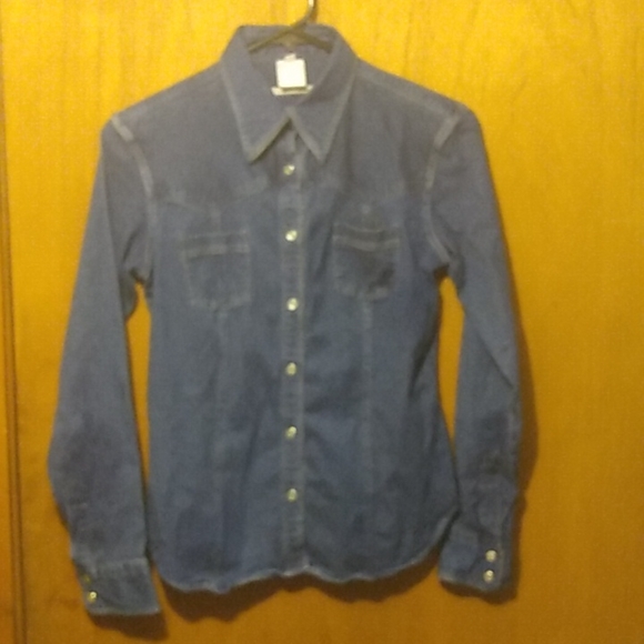 Denim MOP Snap Up Size Medium Moreno Martini Da Firenze Blouse Top Jean 34 Bust - Picture 1 of 6